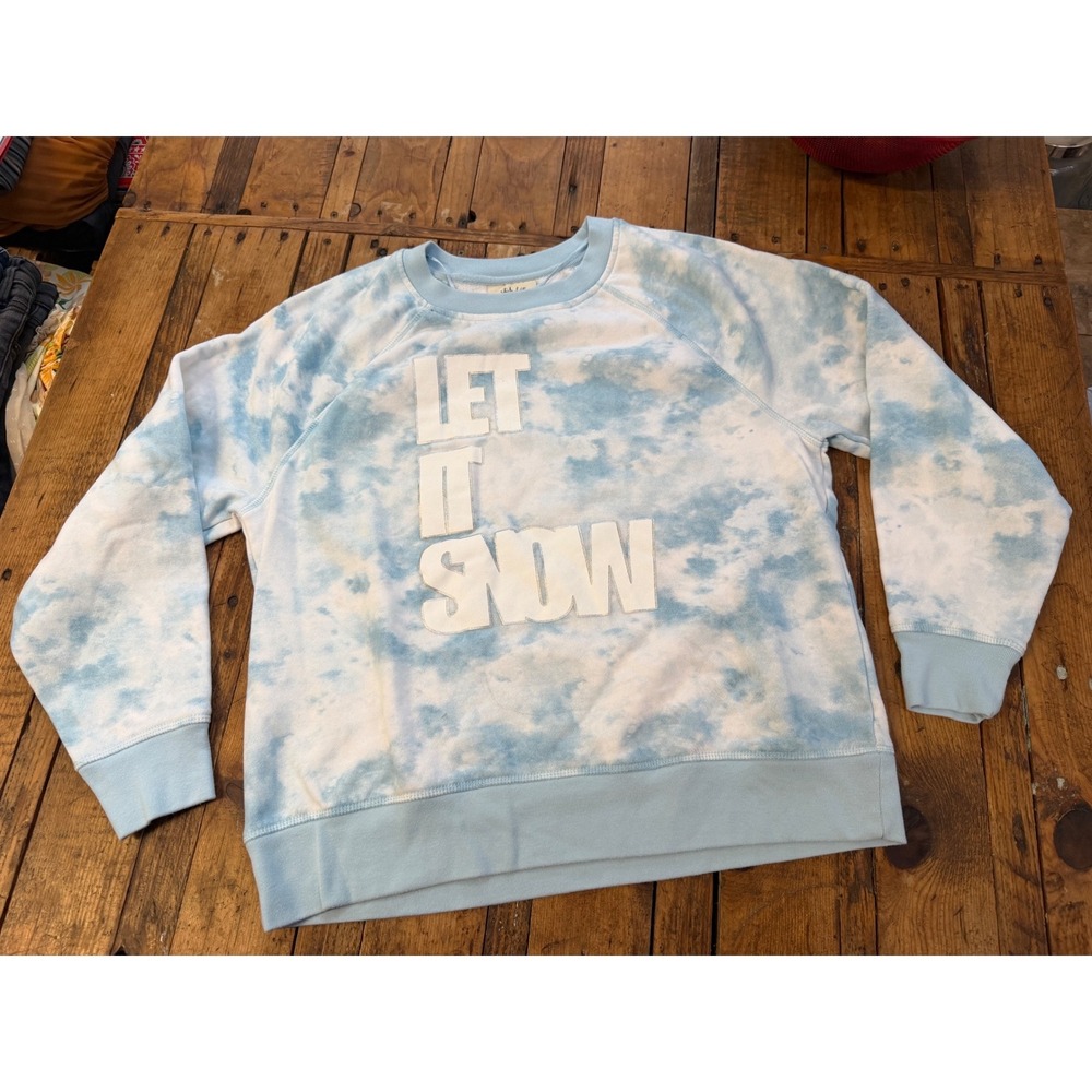 Womens M Let It Snow Sweatshirt Blue Tie Dye Winter Ski Lodge Après Ski Cozy